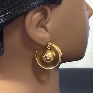 Vintage Gold Hoops Dangling Drop Round Ball Hoop Mini Small Earrings